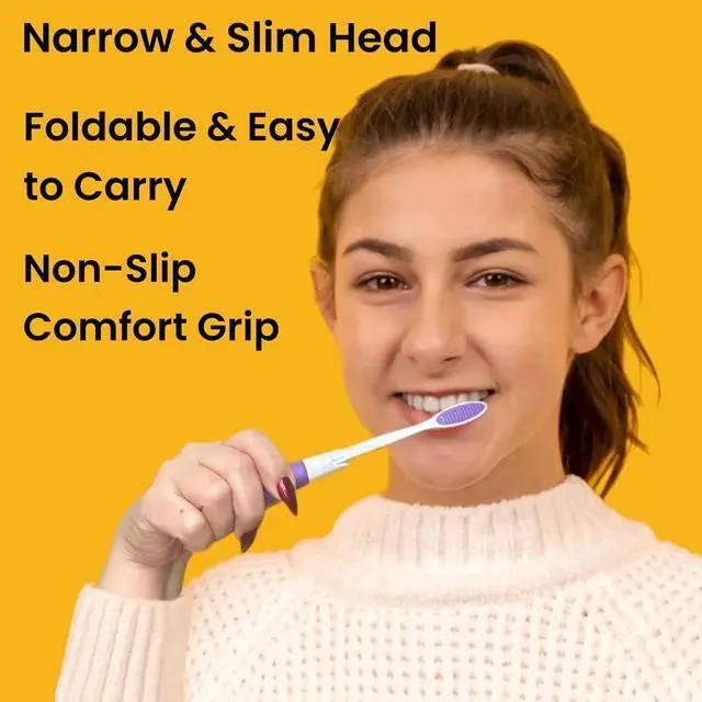 Alt view image 3 of 7 - ALAZCO Comfort Hold Travel Toothbrush On The Go Folding Medium Bristle Brushes Compact Size Ergonomic Foldable Tooth Brush Camping Gym School Locker Backpack TSA Approved (4pc Medium)