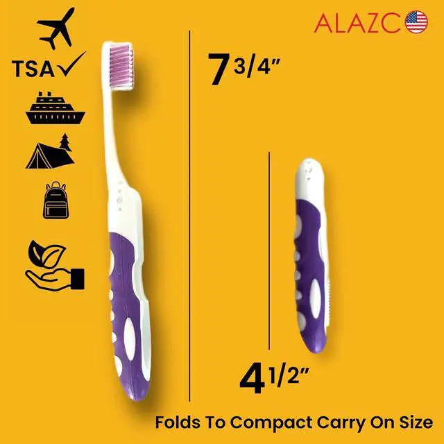 Alt view image 7 of 7 - ALAZCO Comfort Hold Travel Toothbrush On The Go Folding Medium Bristle Brushes Compact Size Ergonomic Foldable Tooth Brush Camping Gym School Locker Backpack TSA Approved (4pc Medium)
