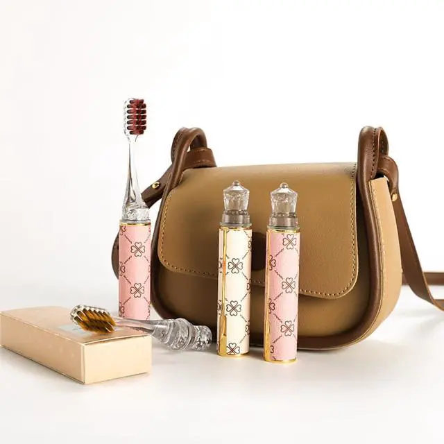 Alt view image 2 of 7 - Foldable Travel Toothbrush Set,Compact Head,Mini Toothbrush with Toothbrush Case,Soft Bristled Travel Toothbrushes for Adults (Leather Handles Pink 1 PCS)