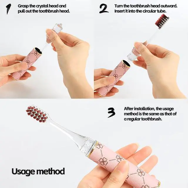 Alt view image 3 of 7 - Foldable Travel Toothbrush Set,Compact Head,Mini Toothbrush with Toothbrush Case,Soft Bristled Travel Toothbrushes for Adults (Leather Handles Pink 1 PCS)