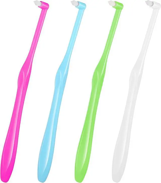 Main image of 4 PCS End Tuft Toothbrush Adult, Single End Tuft Brush, Soft Orthodontic Toothbrushes for Braces, Small Soft Head for Tiny Hard-to-Reach Areas Detail Cleaning, Individually Wrapped