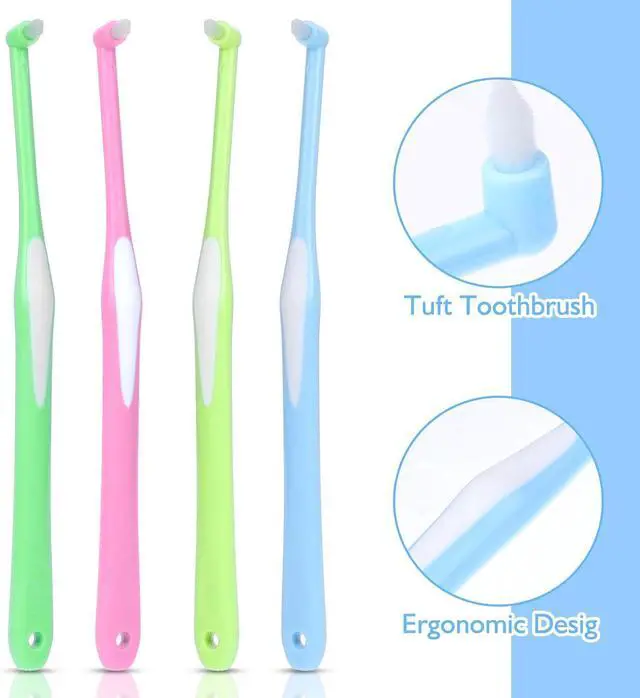 Alt view image 4 of 7 - Ouligay 4Pcs End Tuft Toothbrush Adult Tufted Brush Single Tuft Toothbrushes Small Head Tiny Interdental Interspace Toothbrushes Orthodontic Toothbrush for Braces Detail Cleaning