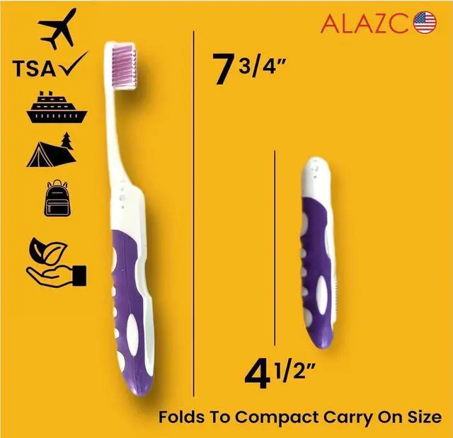 Alt view image 2 of 7 - Pack of 2pc Comfort Hold Travel Toothbrush On The Go Folding Medium Bristle Brushes Compact Size Ergonomic Foldable Tooth Brush Camping Gym School Locker Backpack TSA Approved - Assorted Colors