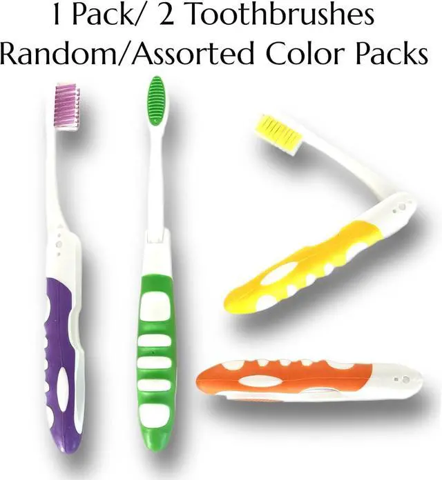 Alt view image 5 of 7 - Pack of 2pc Comfort Hold Travel Toothbrush On The Go Folding Medium Bristle Brushes Compact Size Ergonomic Foldable Tooth Brush Camping Gym School Locker Backpack TSA Approved - Assorted Colors