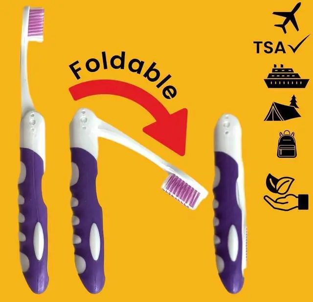 Alt view image 3 of 7 - Pack of 2pc Comfort Hold Travel Toothbrush On The Go Folding Medium Bristle Brushes Compact Size Ergonomic Foldable Tooth Brush Camping Gym School Locker Backpack TSA Approved - Assorted Colors