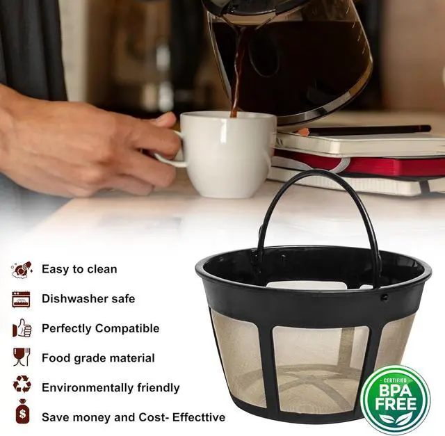 Alt view image 2 of 7 - 8-12 Cup Reusable Filter Basket With Mesh Bottom Fits MrCoffee Coffee Maker and Brewer - Permanent Filter Replacement for Mr Coffee Gold Basket-Style Filters 1-Pack