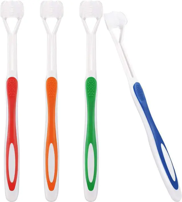 Main image of Boao 4 Pcs Three Sided Toothbrush 7.1 Inch,Green, Blue, Yellow, Red