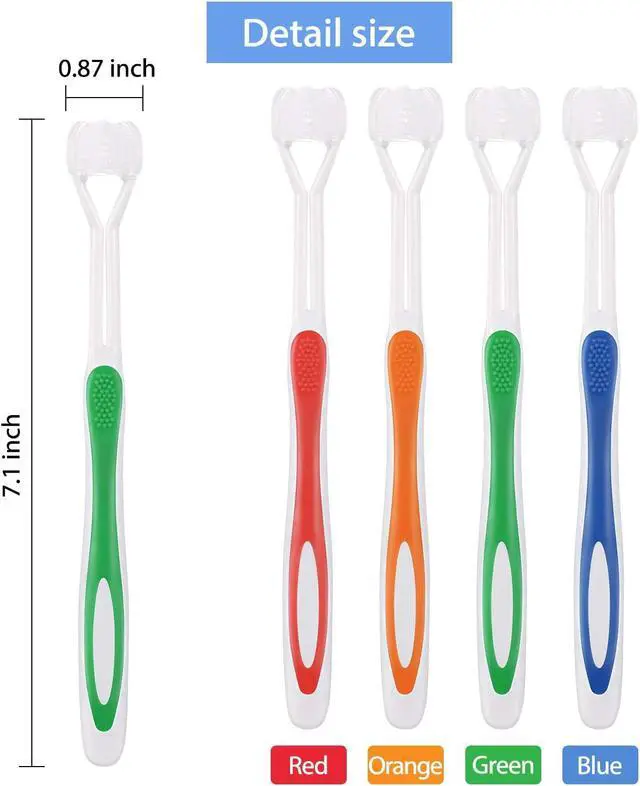 Alt view image 2 of 6 - Boao 4 Pcs Three Sided Toothbrush 7.1 Inch,Green, Blue, Yellow, Red