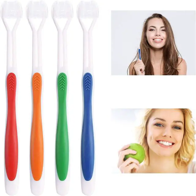 Alt view image 5 of 6 - Boao 4 Pcs Three Sided Toothbrush 7.1 Inch,Green, Blue, Yellow, Red