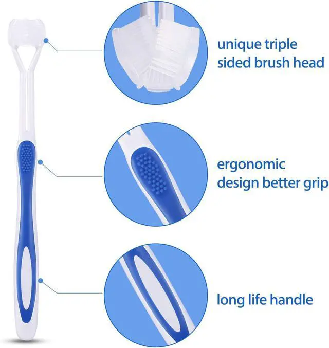Alt view image 5 of 6 - Boao 2 Pieces Autism Toothbrush Three Bristle Travel Toothbrush for Complete Teeth, Great Angle Bristles Clean Each Tooth, Soft and Gentle(Green, Blue)