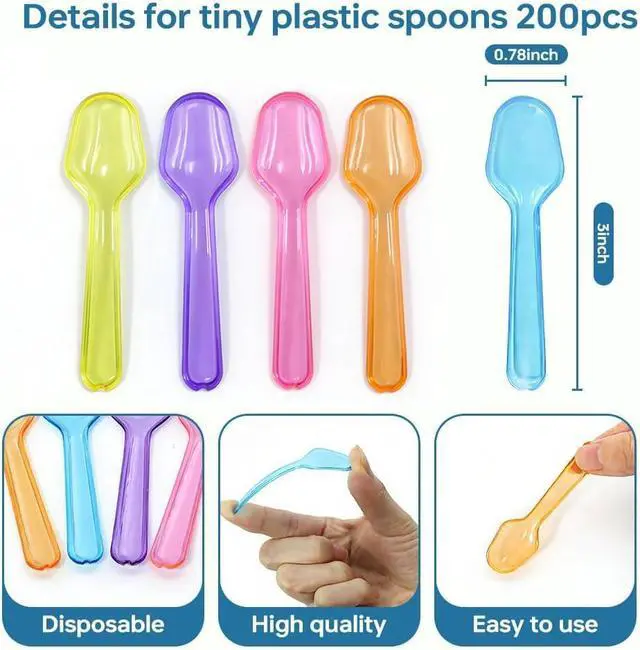 Alt view image 3 of 6 - 200pcs Mini Tasting Spoons for Desserts,Disposable Colorful Plastic Spoons
