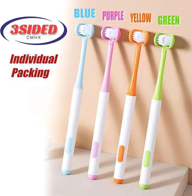 Alt view image 2 of 7 - 3 Sided Autism Toothbrush Three Bristles for Special Needs Adult Soft Bristles Soft and Gentle for Complete Tooth and Gum Care (Blue 1PCS)