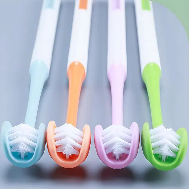 Alt view image 5 of 7 - 3 Sided Autism Toothbrush Three Bristles for Special Needs Adult Soft Bristles Soft and Gentle for Complete Tooth and Gum Care (Blue 1PCS)
