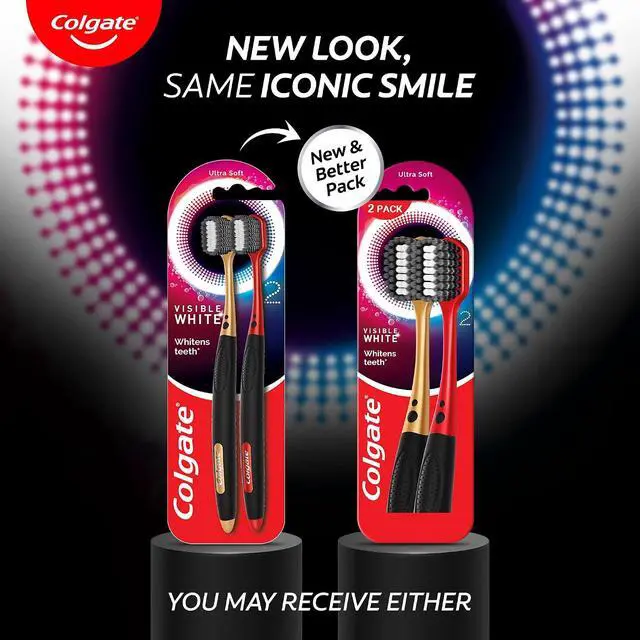 Alt view image 2 of 7 - Colgate Visible White O2 Manual Toothbrush for Adults- 2 Pcs, Helps Prevent Bad Breath, Cavities, Enamel & Gum Problems.