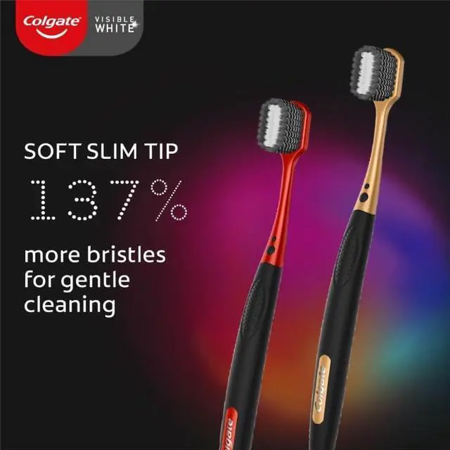 Alt view image 4 of 7 - Colgate Visible White O2 Manual Toothbrush for Adults- 2 Pcs, Helps Prevent Bad Breath, Cavities, Enamel & Gum Problems.