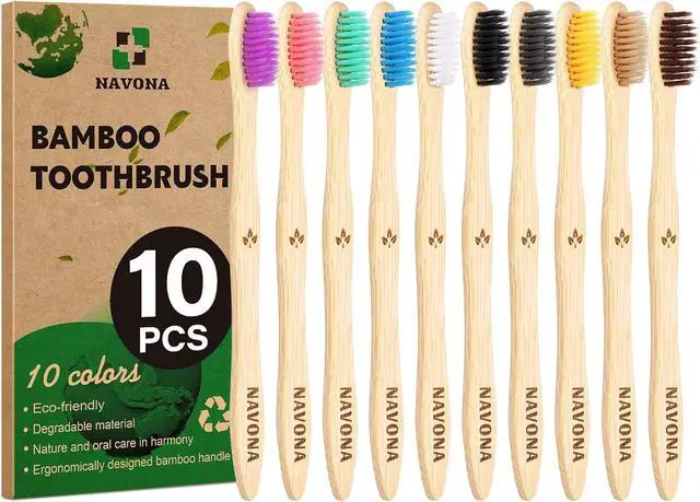 Main image of 10 PCS Bamboo Toothbrushes, Individually Wrapped Wooden Toothbrushes Bulk