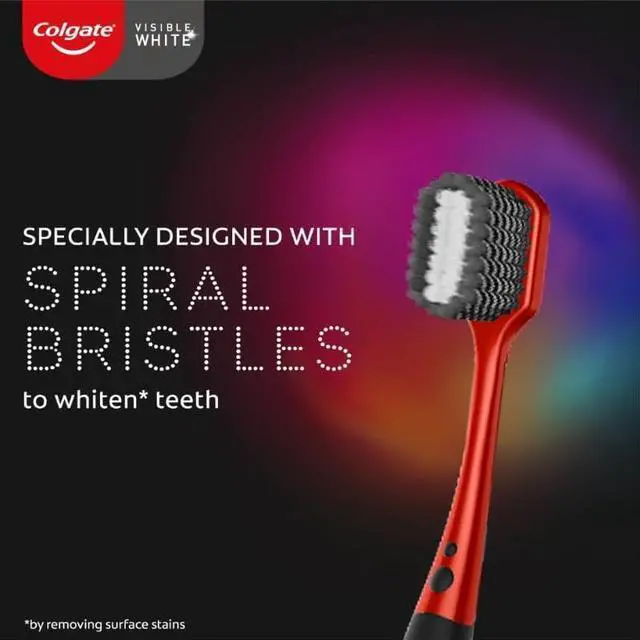 Alt view image 3 of 7 - Colgate Visible White O2 Manual Toothbrush for Adults- 2 Pcs, Helps Prevent Bad Breath, Cavities, Enamel & Gum Problems.