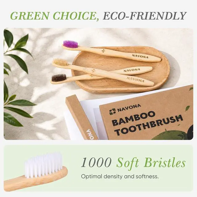 Alt view image 6 of 7 - 10 PCS Bamboo Toothbrushes, Individually Wrapped Wooden Toothbrushes Bulk