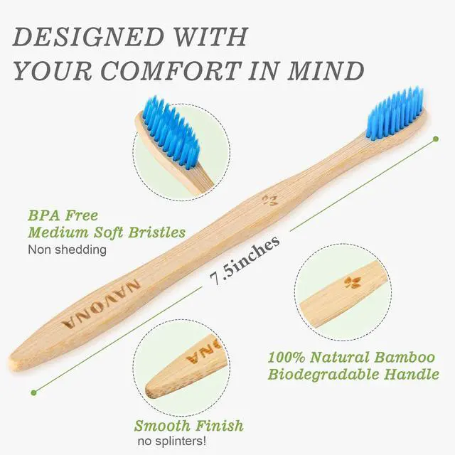 Alt view image 4 of 7 - 10 PCS Bamboo Toothbrushes, Individually Wrapped Wooden Toothbrushes Bulk