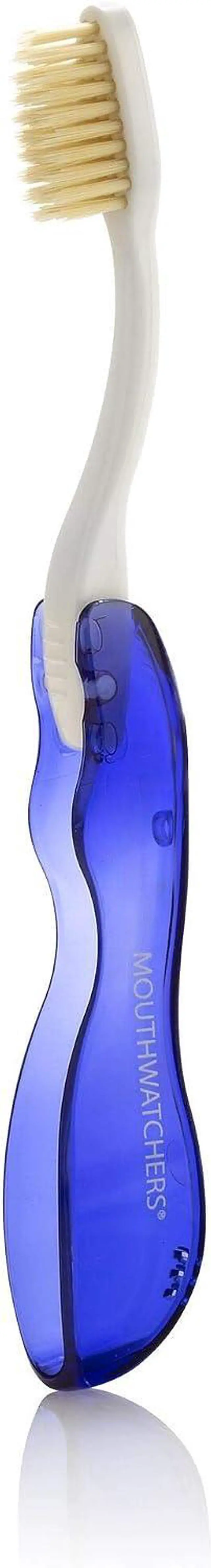 Main image of MOUTHWATCHERS Soft Flossing Folding Travel Toothbrush, Adults, Blue