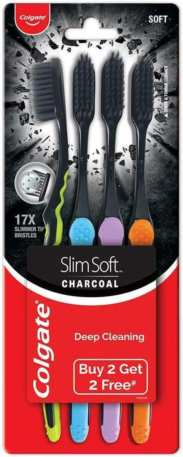 Main image of Colgate SlimSoft Charcoal Toothbrush Set of 4 | Soft Bristles | Deep Cleaning