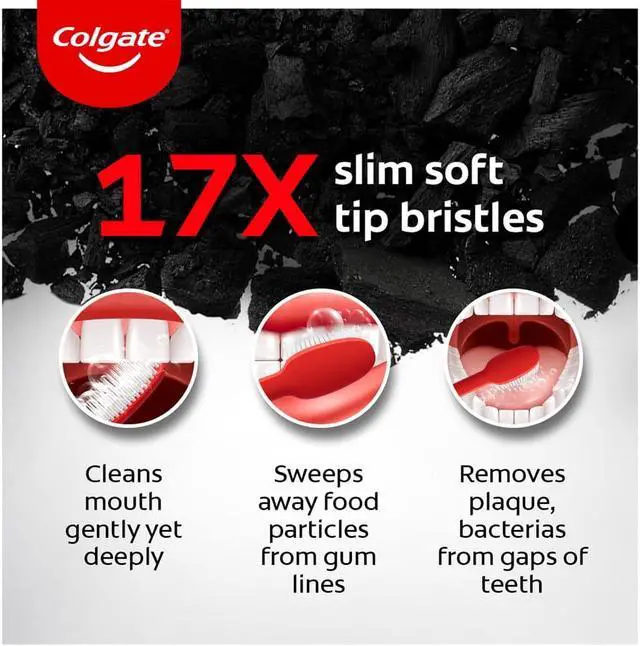 Alt view image 3 of 7 - Colgate SlimSoft Charcoal Toothbrush Set of 4 | Soft Bristles | Deep Cleaning