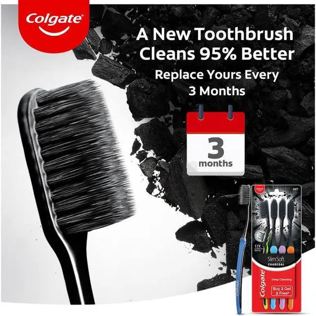 Alt view image 5 of 7 - Colgate SlimSoft Charcoal Toothbrush Set of 4 | Soft Bristles | Deep Cleaning