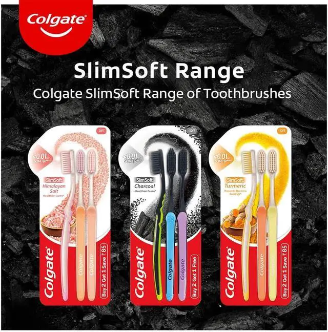 Alt view image 6 of 7 - Colgate SlimSoft Charcoal Toothbrush Set of 4 | Soft Bristles | Deep Cleaning