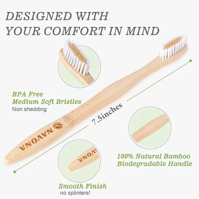Alt view image 4 of 7 - 10 PCS Bamboo Toothbrushes Pack, Natural & Eco-Friendly Wooden Toothbrush
