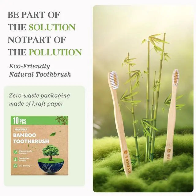Alt view image 5 of 7 - 10 PCS Bamboo Toothbrushes Pack, Natural & Eco-Friendly Wooden Toothbrush