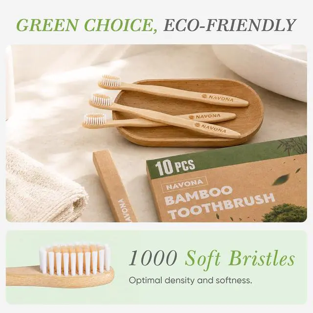Alt view image 6 of 7 - 10 PCS Bamboo Toothbrushes Pack, Natural & Eco-Friendly Wooden Toothbrush