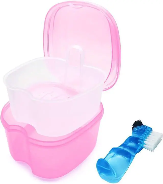 Main image of Denture Bath Case Denture Soaking Cup with Brush, Denture Holder Case Retainer Cleaning Case False Teeth Storage Box for Travel and Daily Use