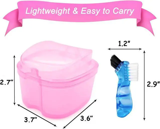 Alt view image 5 of 7 - Denture Bath Case Denture Soaking Cup with Brush, Denture Holder Case Retainer Cleaning Case False Teeth Storage Box for Travel and Daily Use