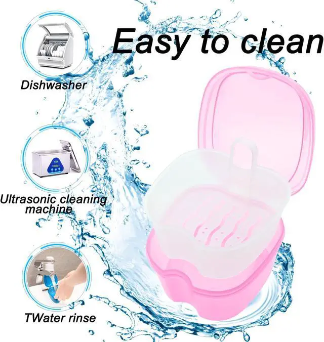 Alt view image 7 of 7 - Denture Bath Case Denture Soaking Cup with Brush, Denture Holder Case Retainer Cleaning Case False Teeth Storage Box for Travel and Daily Use