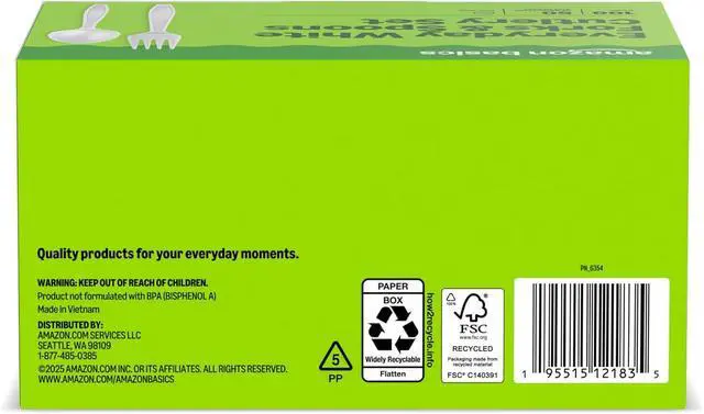 Alt view image 5 of 5 - Amazon Basics Disposable Everyday White Forks & Spoons, 100 Count