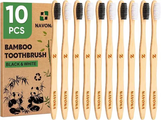Main image of 10 PCS Bamboo Toothbrushes, Individually Wrapped Wooden Toothbrushes Bulk