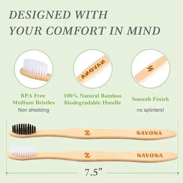Alt view image 4 of 7 - 10 PCS Bamboo Toothbrushes, Individually Wrapped Wooden Toothbrushes Bulk