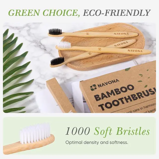 Alt view image 6 of 7 - 10 PCS Bamboo Toothbrushes, Individually Wrapped Wooden Toothbrushes Bulk