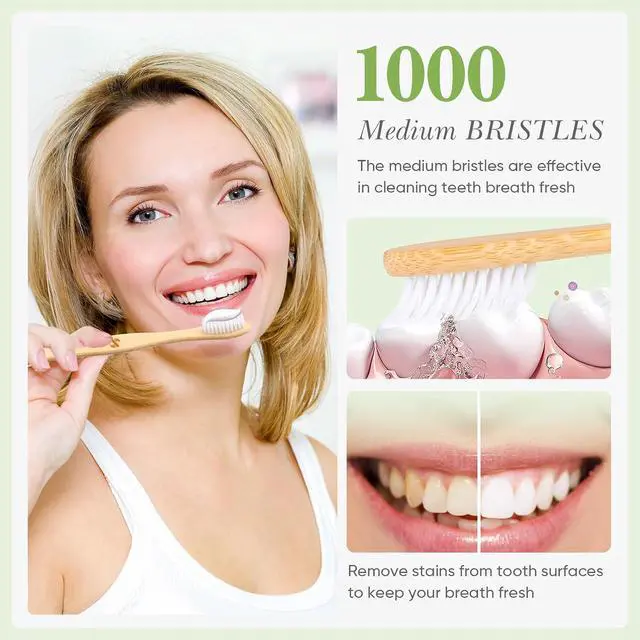 Alt view image 7 of 7 - 10 PCS Bamboo Toothbrushes, Individually Wrapped Wooden Toothbrushes Bulk