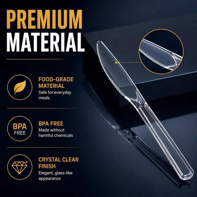 Alt view image 2 of 7 - Plastic Knives Heavy Duty Disposable Clear Plastic Knives Bulk Silverware BPA Free Food Grade Sturdy Utensils for Party Wedding Catering Picnic BBQ Takeout To Go Dinner Events Supplies Pack x20