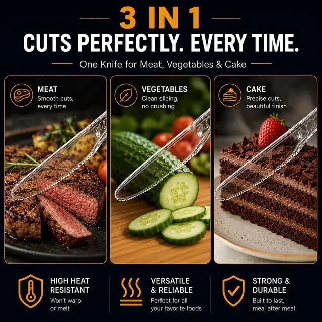Alt view image 3 of 7 - Plastic Knives Heavy Duty Disposable Clear Plastic Knives Bulk Silverware BPA Free Food Grade Sturdy Utensils for Party Wedding Catering Picnic BBQ Takeout To Go Dinner Events Supplies Pack x20