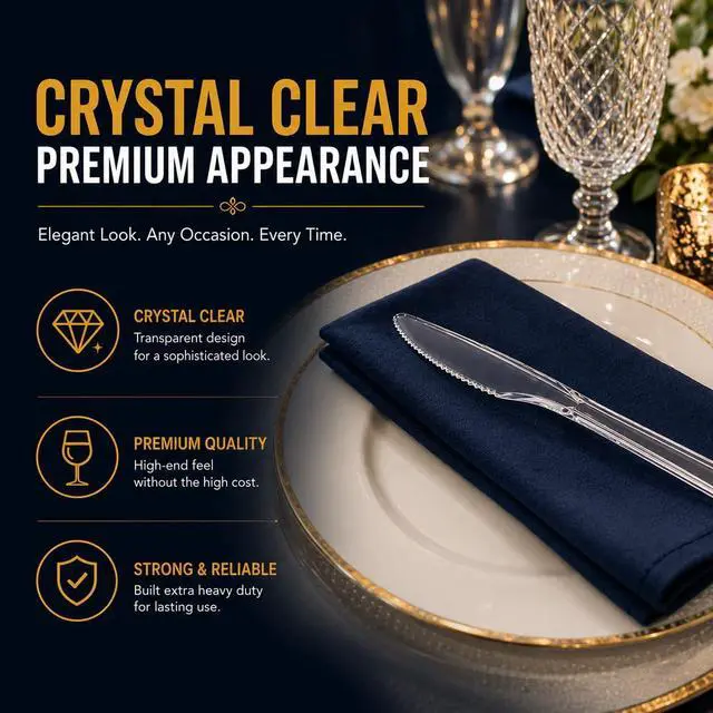 Alt view image 7 of 7 - Plastic Knives Heavy Duty Disposable Clear Plastic Knives Bulk Silverware BPA Free Food Grade Sturdy Utensils for Party Wedding Catering Picnic BBQ Takeout To Go Dinner Events Supplies Pack x20