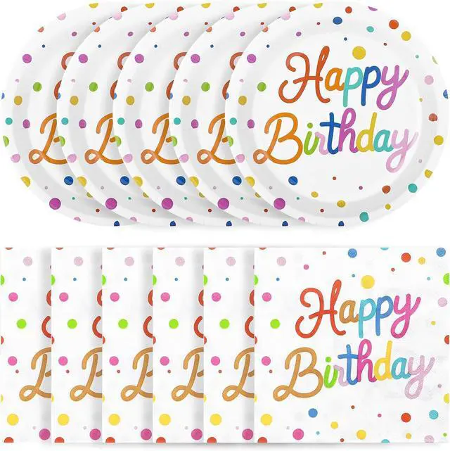 Main image of 50 Pcs Happy Birthday Paper Plates and Napkins Disposable Party Decorations