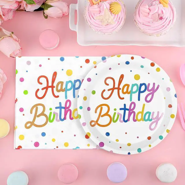 Alt view image 2 of 7 - 50 Pcs Happy Birthday Paper Plates and Napkins Disposable Party Decorations