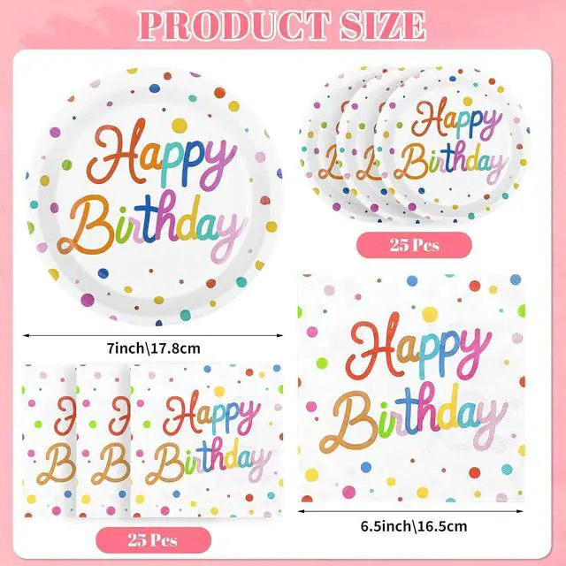 Alt view image 3 of 7 - 50 Pcs Happy Birthday Paper Plates and Napkins Disposable Party Decorations