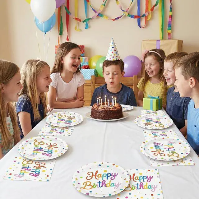 Alt view image 6 of 7 - 50 Pcs Happy Birthday Paper Plates and Napkins Disposable Party Decorations