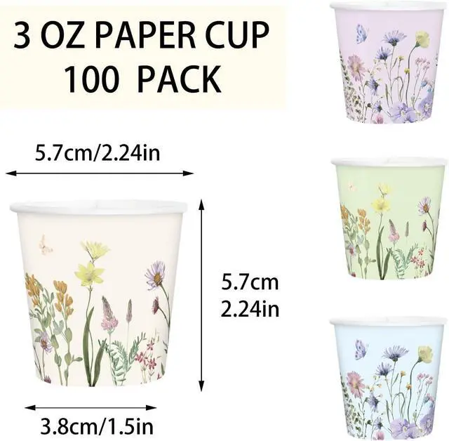 Alt view image 2 of 5 - RUSPEPA 3 oz Bathroom Cups, Disposable Paper Cups - 100 Pack Wild Flower Design Printed - Floral Mini Mouthwash Rinse Paper Cups for Home, Bathroom, Picnic, Party, and Events