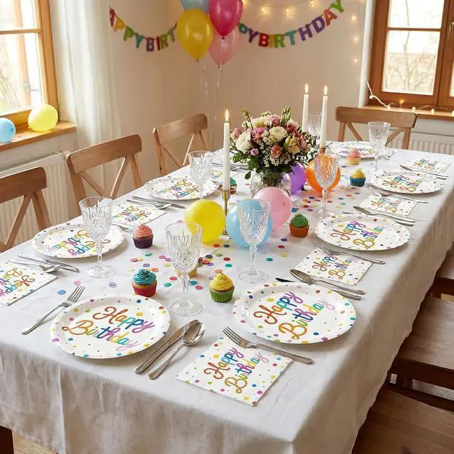 Alt view image 7 of 7 - 50 Pcs Happy Birthday Paper Plates and Napkins Disposable Party Decorations