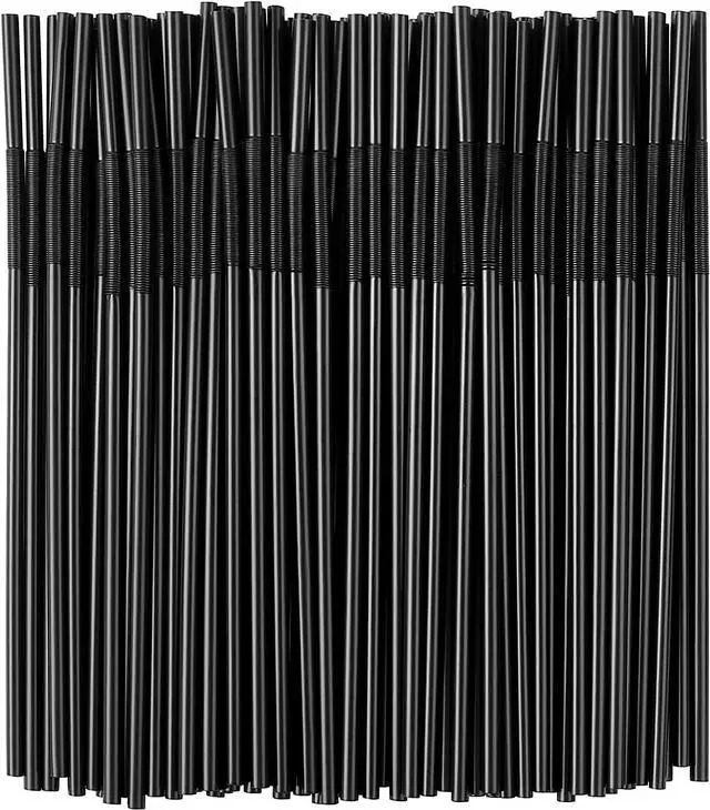 Main image of SONGNASS 100PCS Black Flexible Plastic Straws,Black Disposable Bendy Party Fancy Straws13inch Extra Long Straws Party Decorations