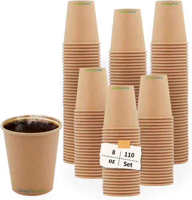 Main image of 8 oz 110 Count Kraft Paper Cups, Disposable Hot/Cold Beverage Small Paper Coffee Cups, Water Cups for Picnic and Daily Life, Office Home Travel